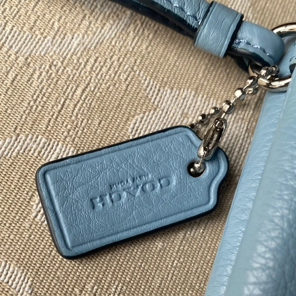 Coach Double Zip Wristlet F54056 Cornflower Blue Pebbled Leather NWT - Picture 6 of 14